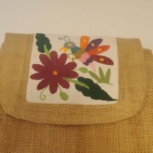 Embroidered Burlap Backpack